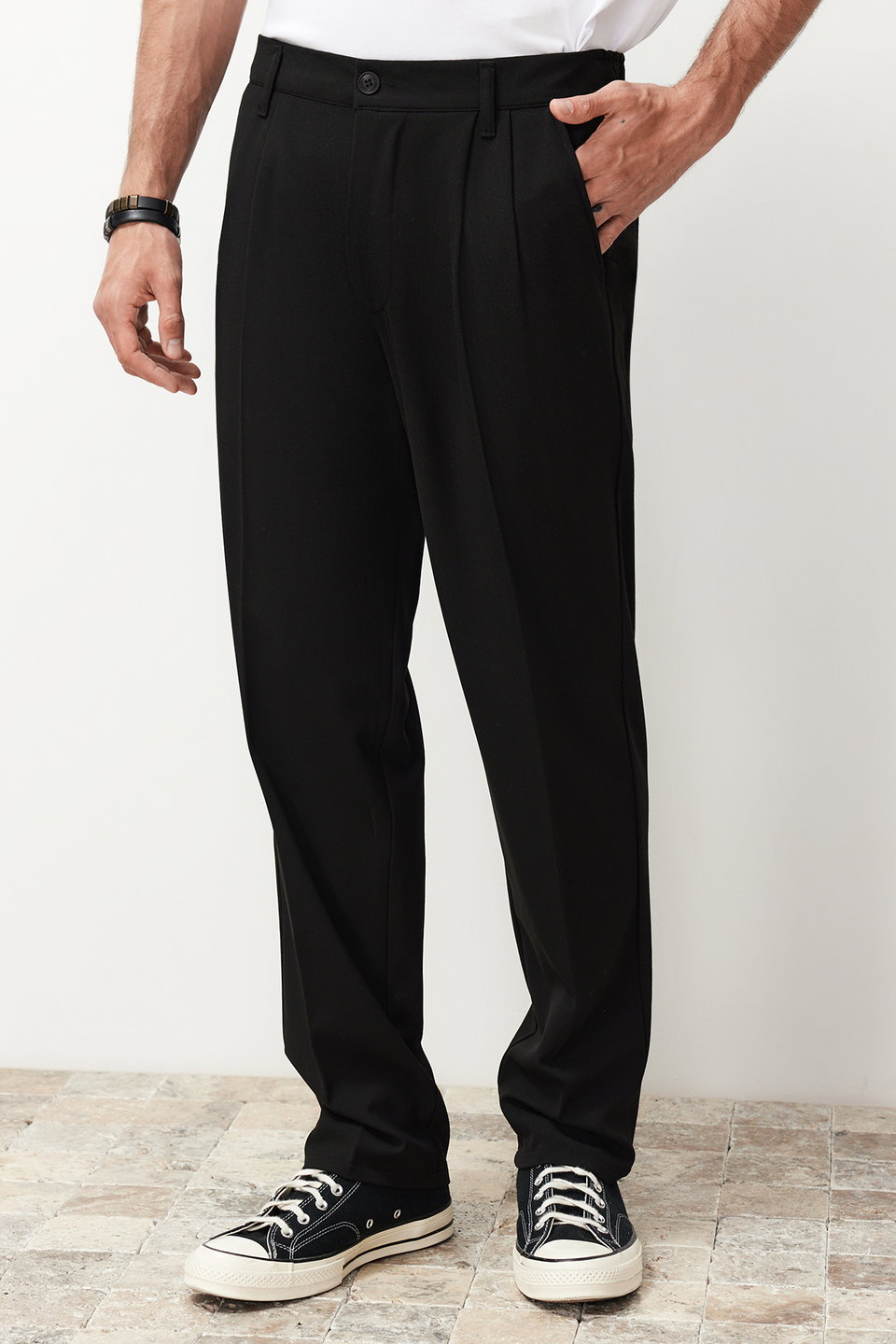 Pleated Classic Baggy Fit Fabric Trousers TMNSS24PL00024