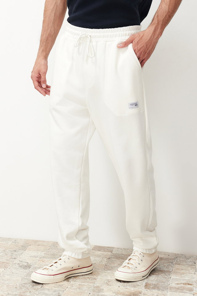 ecru - Ecru Regular Fit Label Appliqued Pockets Stitched Sweatpants TMNSS23EA00010
