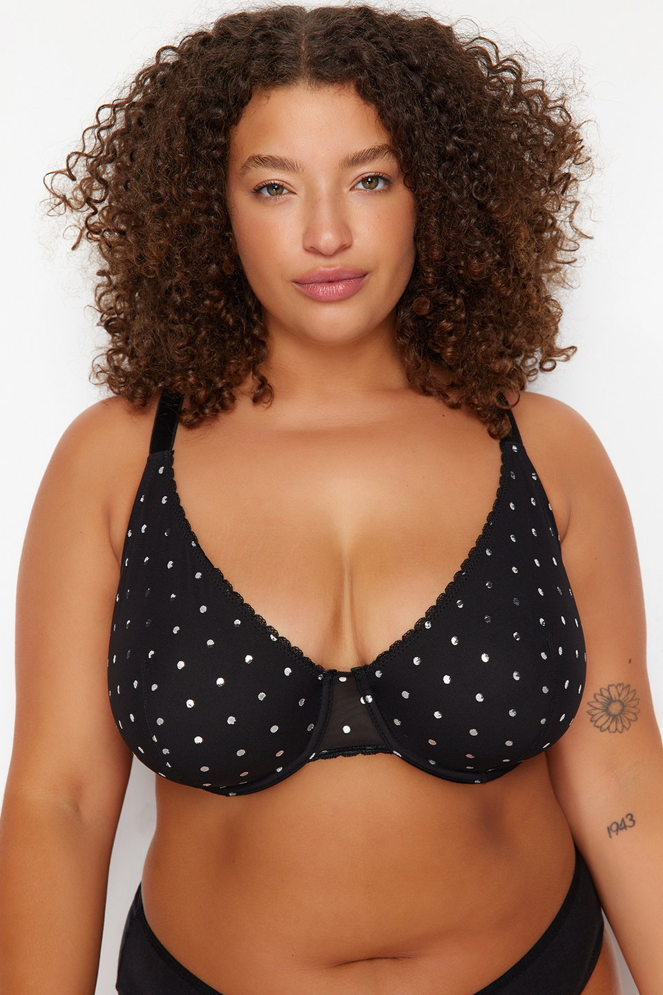 Fixed Cup Underwire Polka Dot Mesh Plus Size Bra Tbbaw24Cw00002