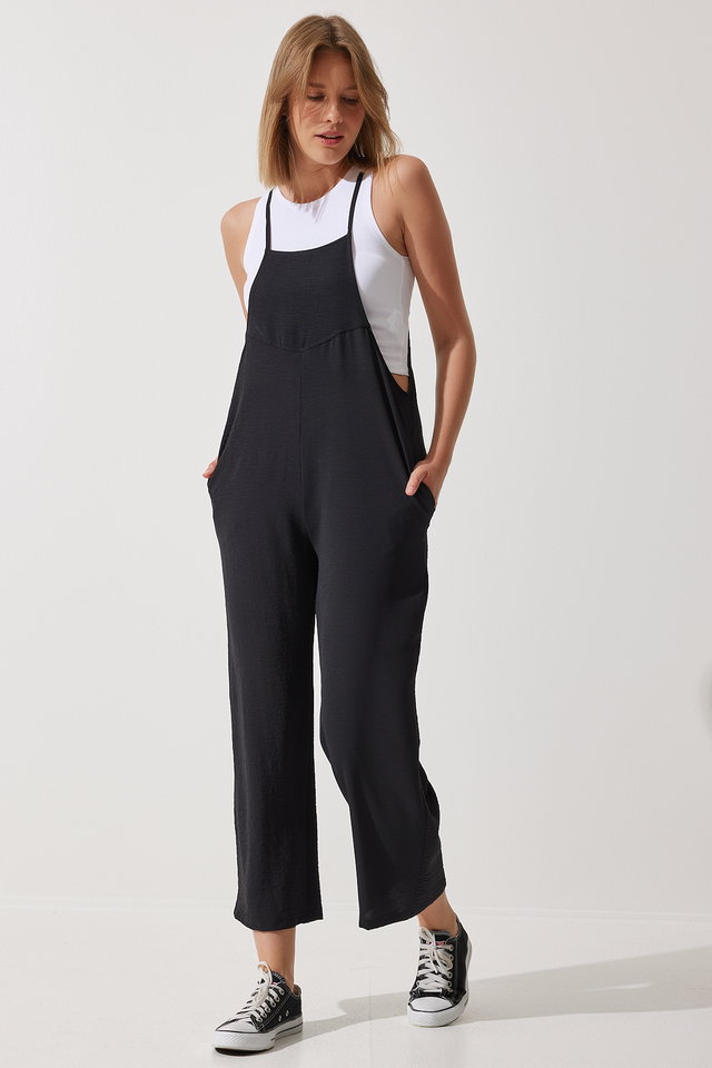 Black - Women's Black Green Overalls with Pocket DD00910