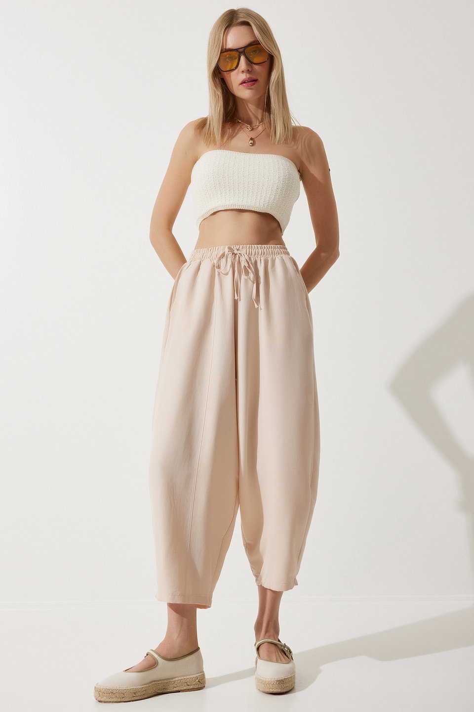 Women's Pocketed Linen Viscose Shalwar Trousers CV00001