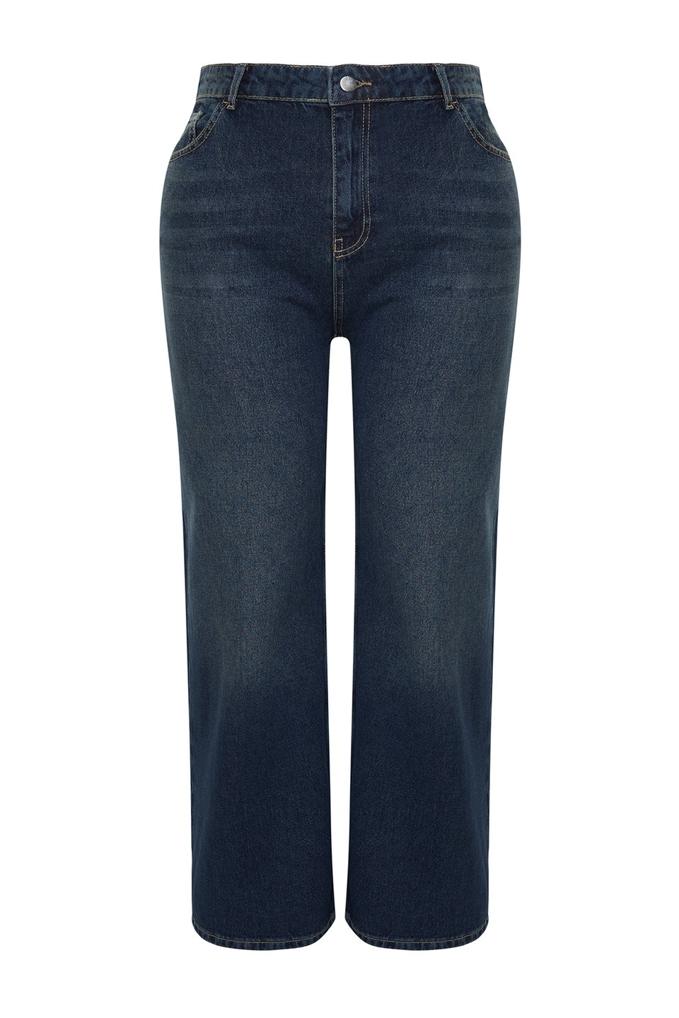 High Waist Faded Effect Vintage Wash Wide Leg Plus Size Wide Leg Jeans TBBSS24CJ00050