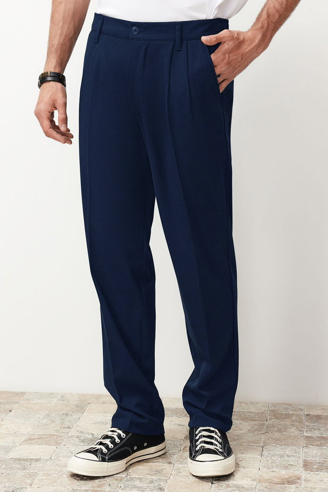 Navy blue - Black Pleated Classic Baggy Fit Fabric Trousers TMNSS24PL00024