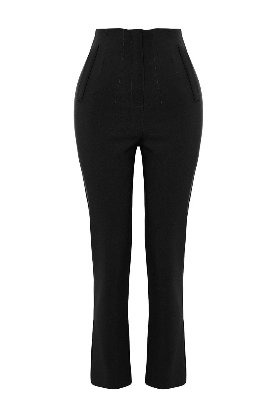 Cigarette Pattern Darted High Waist Ankle Length Woven Fabric Trousers TWOSS20PL0515
