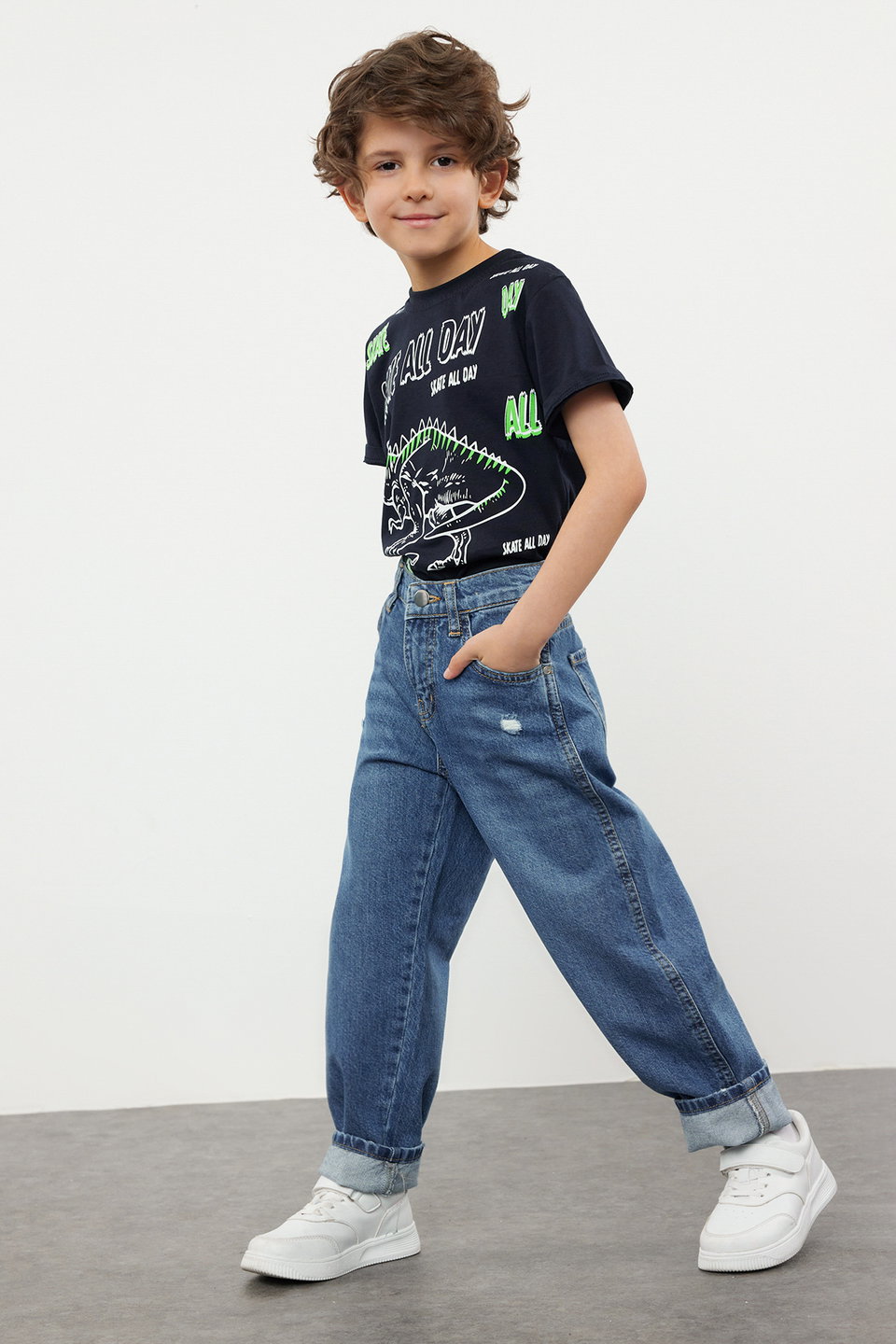 Boy's Baggy Cotton Adjustable Elastic Denim Pants Jean TKDSS24PL00005