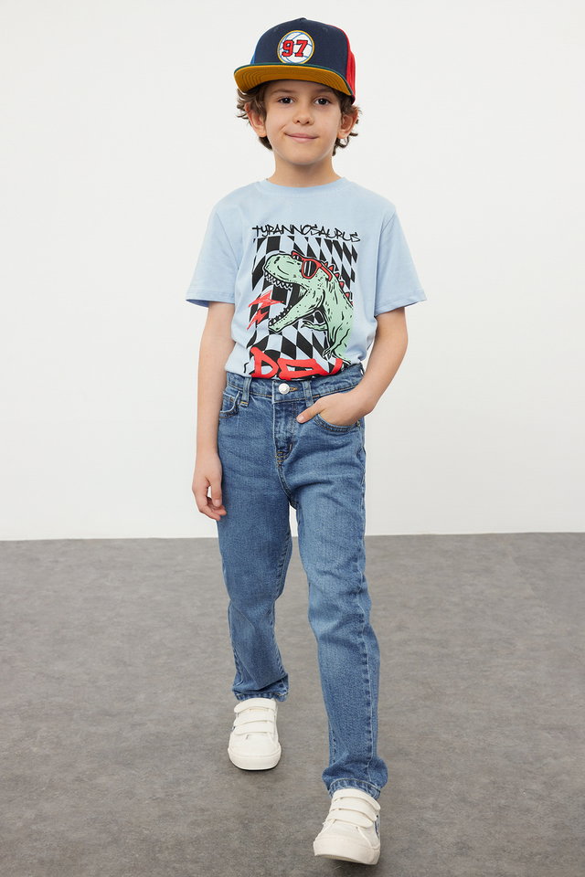 Medium Blue-5001 - Blue Boy's Skinny Flexible Adjustable Elastic Denim Pants Jean TKDSS24PL00015