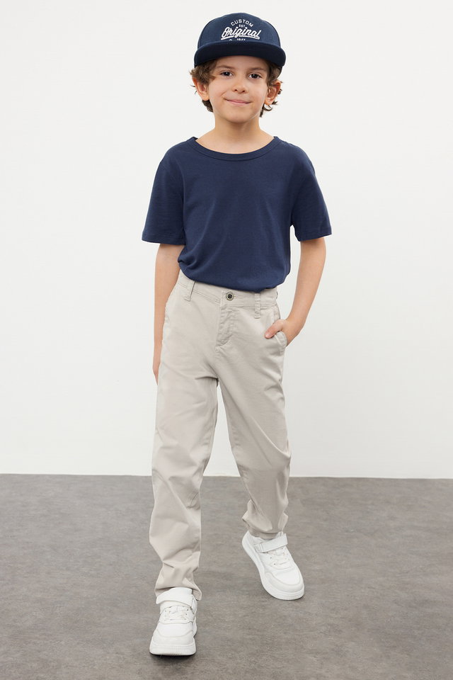 Stone - Stone Boy Regular Cotton Flexible Adjustable Elastic Chino Woven Trousers TKDSS24PL00006