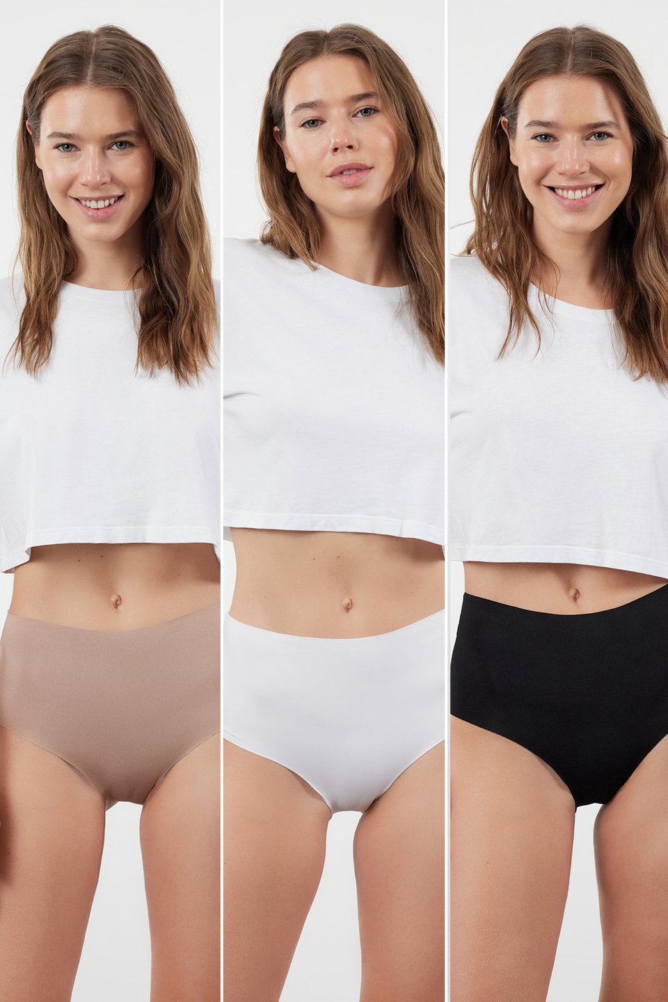 Multi Colorful 3-Pack Micro Seamless/Non-Trace Laser Cut Hipster Knitted Panties THMSS24KU00042