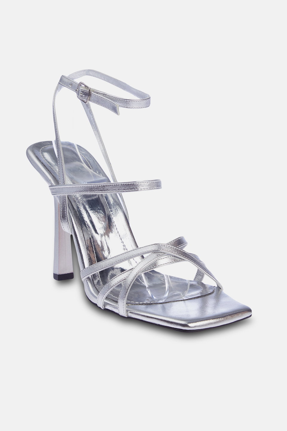 Metallic Strappy Square Toe Women's Heeled Sandals TAKSS24TO00003
