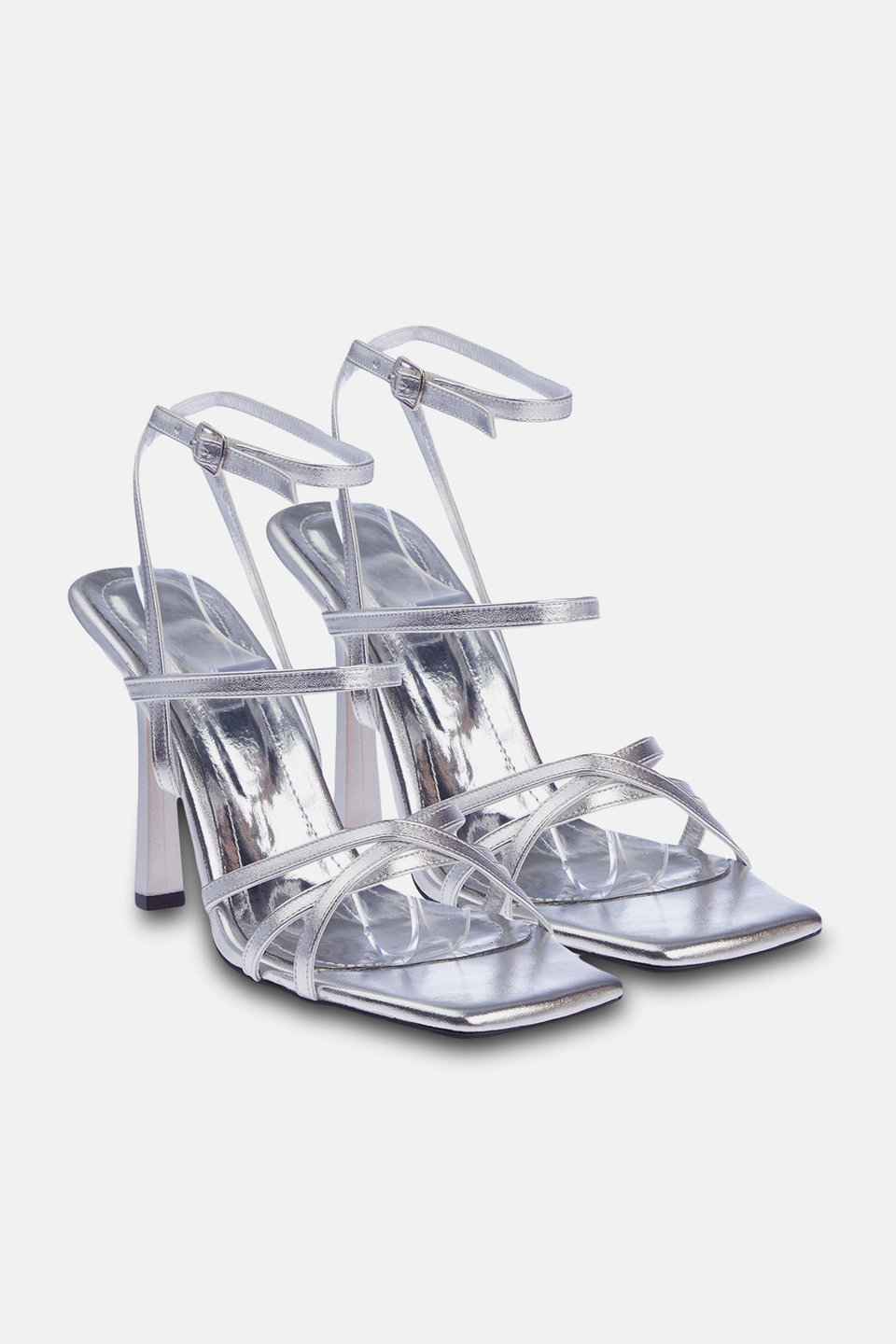 Metallic Strappy Square Toe Women's Heeled Sandals TAKSS24TO00003