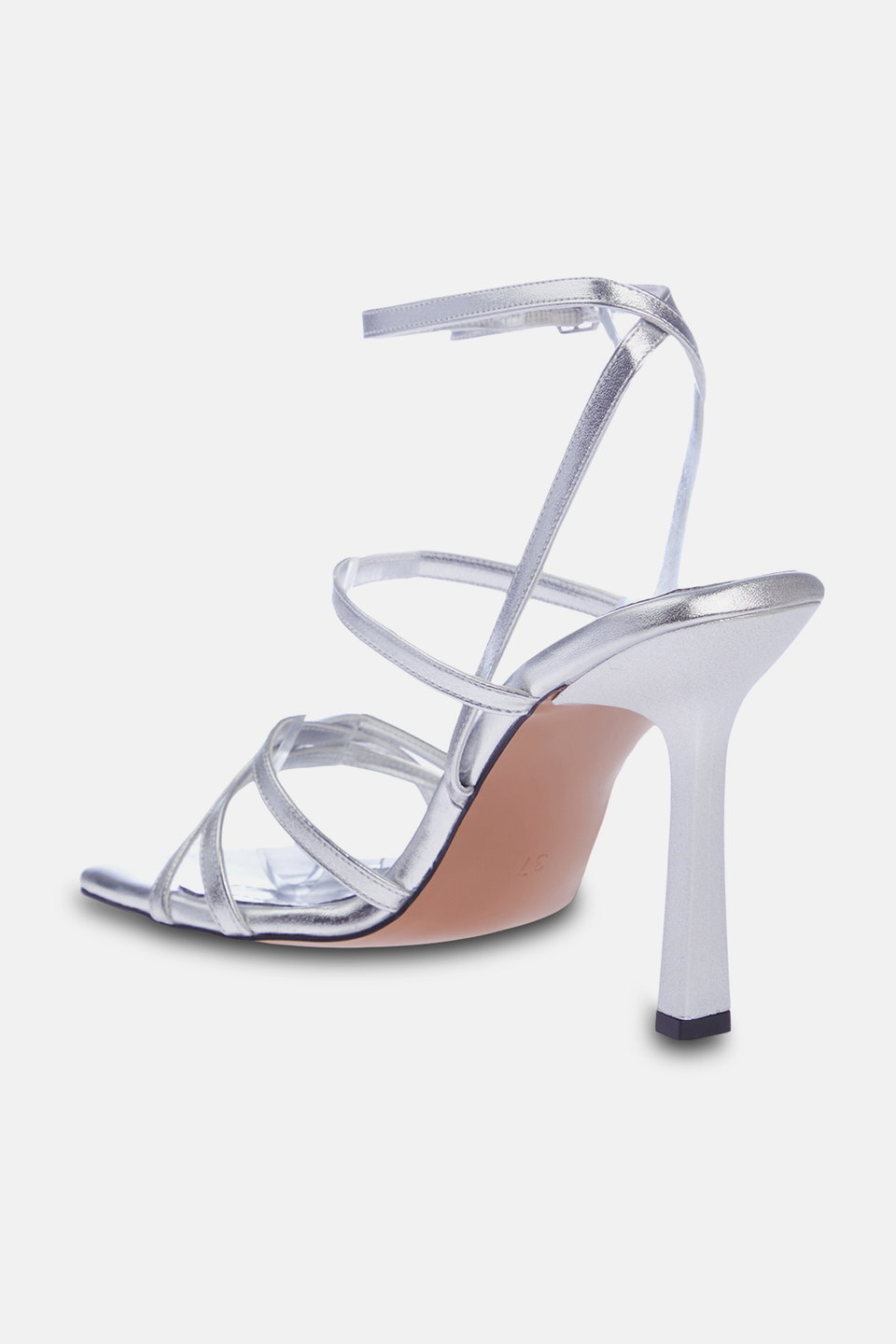 Metallic Strappy Square Toe Women's Heeled Sandals TAKSS24TO00003