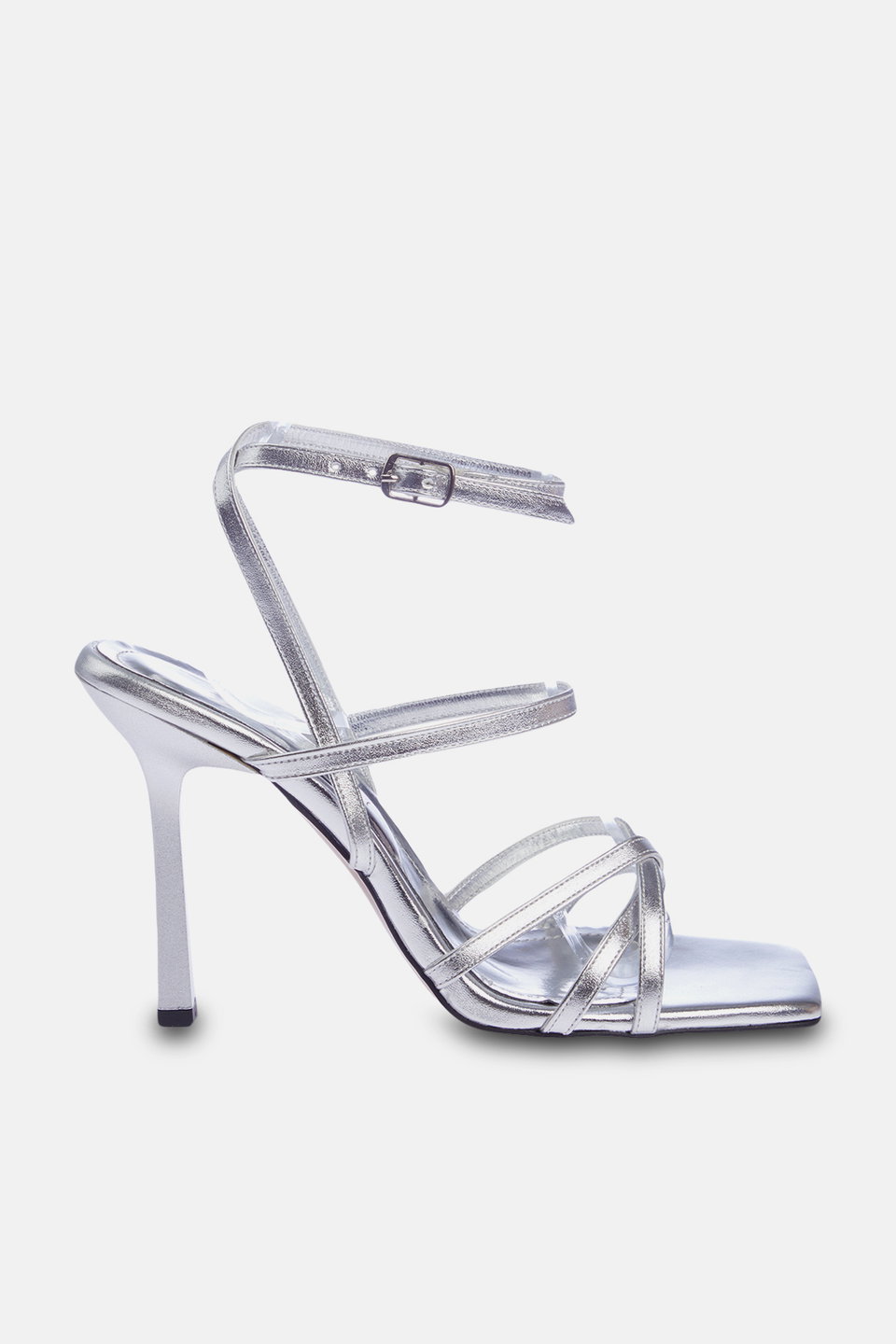 Metallic Strappy Square Toe Women's Heeled Sandals TAKSS24TO00003