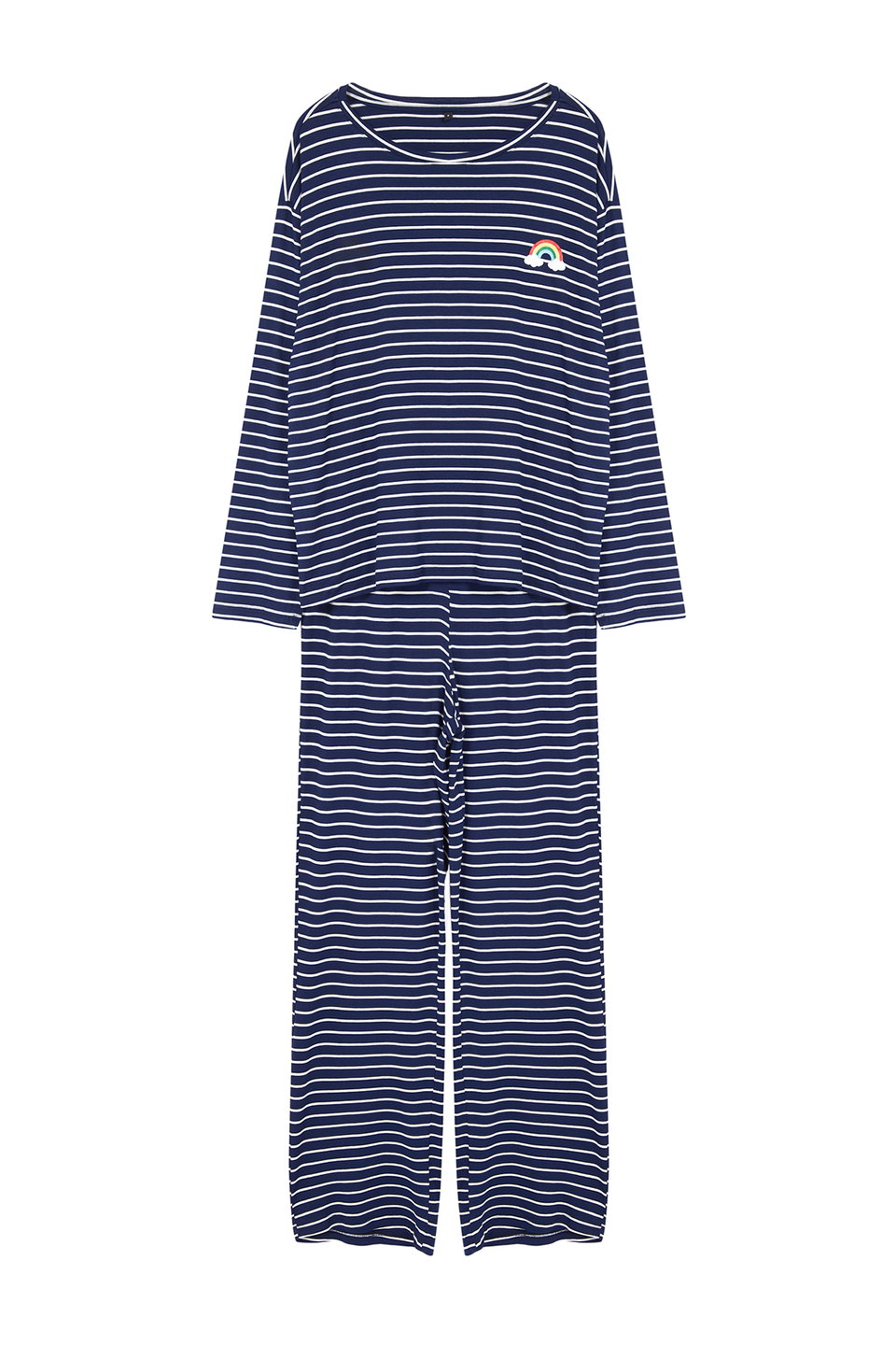 Striped Rainbow Printed Viscose Knitted Pajama Set THMAW25PT00014