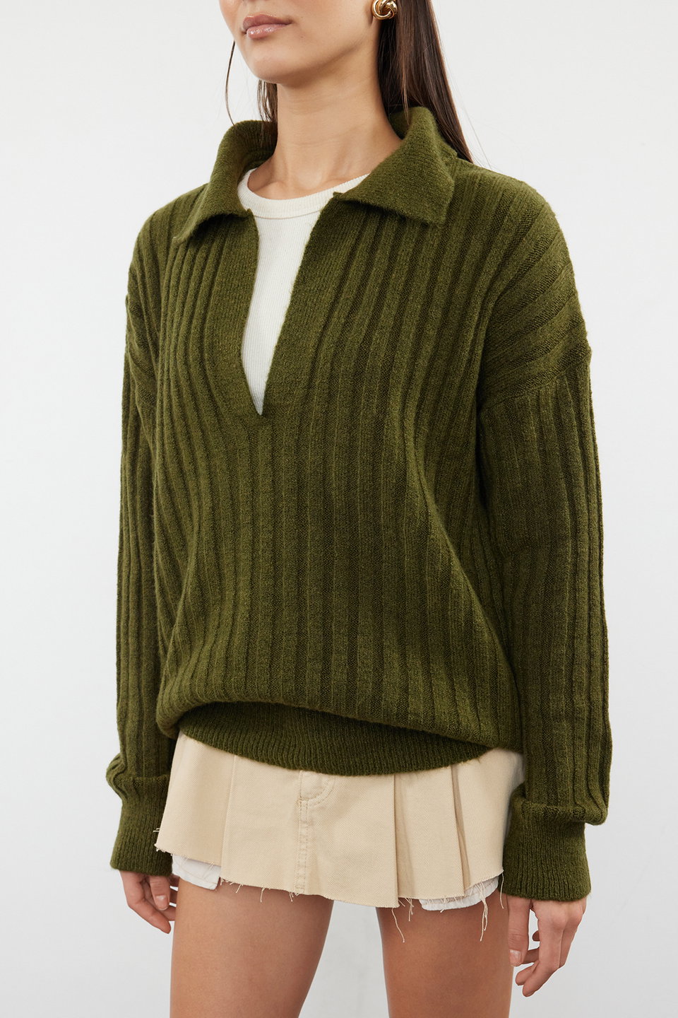 Soft Textured Polo Neck Knitwear Sweater TWOAW24KZ00678