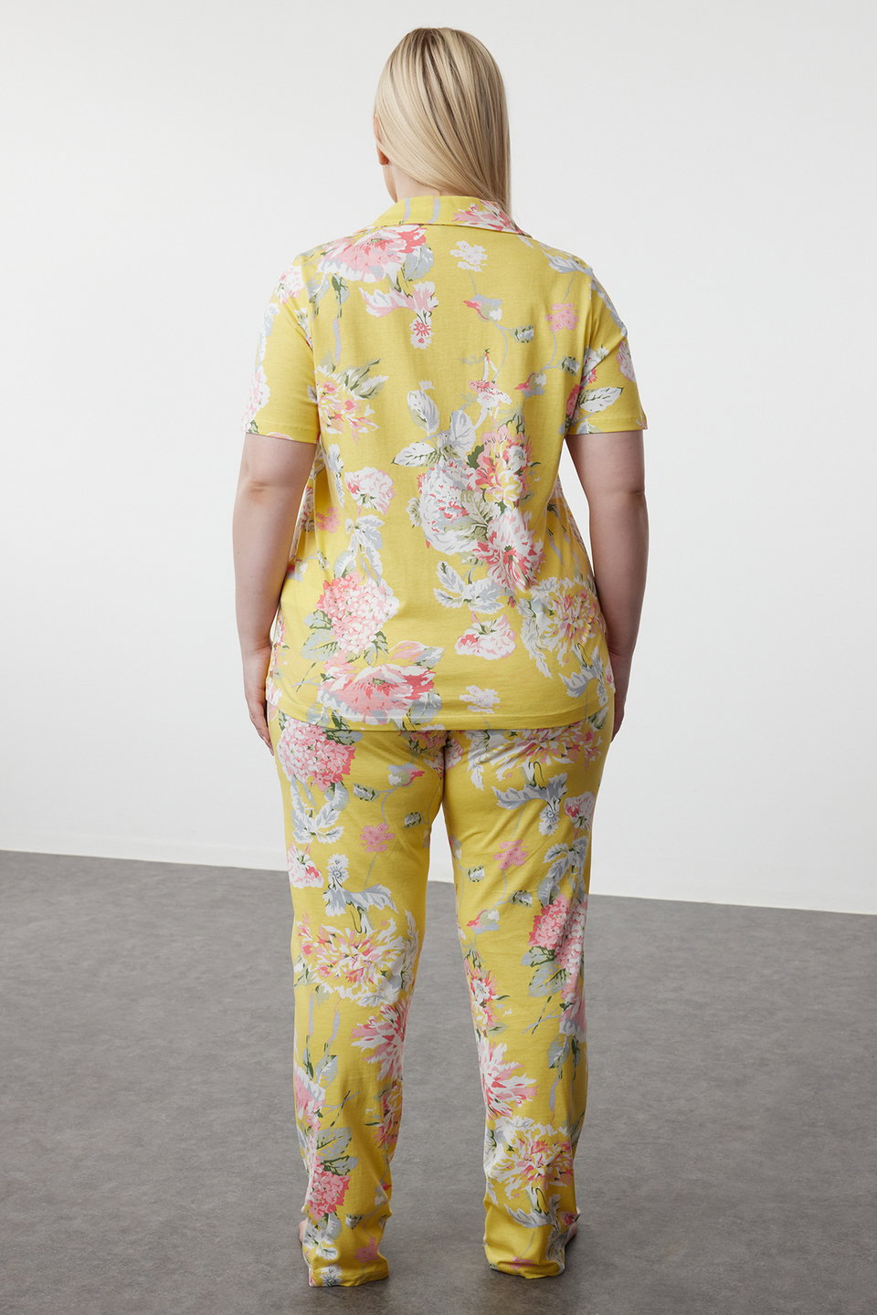 Flower Patterned Shirt Collar Knitted Pajama Set TBBSS24AI00115