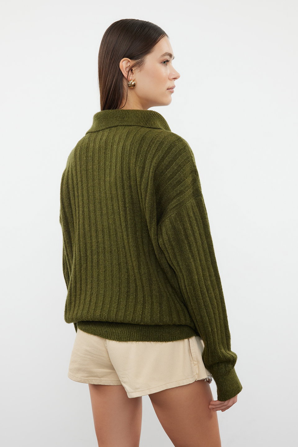 Soft Textured Polo Neck Knitwear Sweater TWOAW24KZ00678