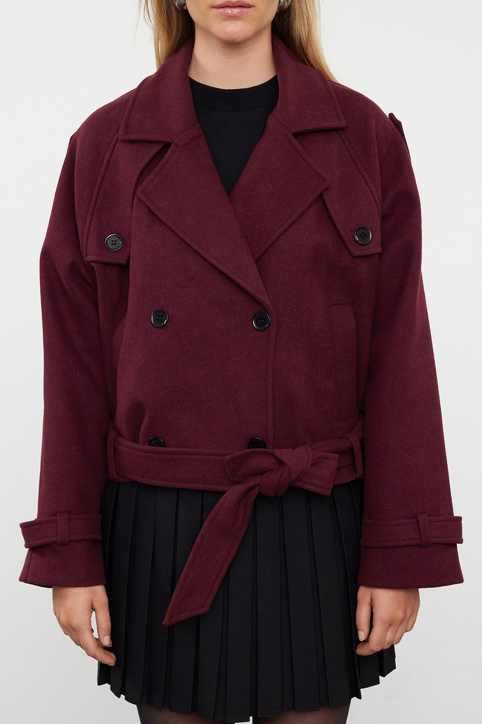 Soft Textured Seasonal Short Oversize Cashmere Jacket Coat TWOAW25KB00049