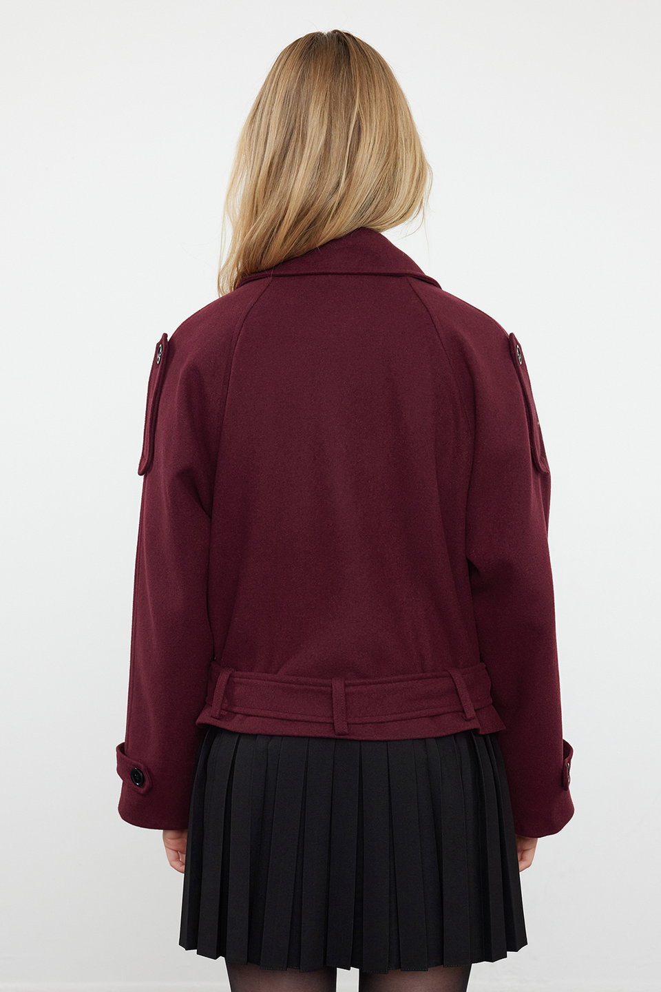 Soft Textured Seasonal Short Oversize Cashmere Jacket Coat TWOAW25KB00049