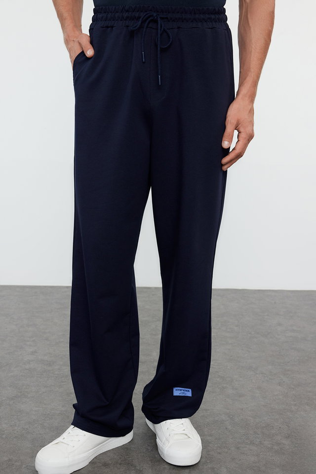 Navy blue - Navy Blue Oversize/Relaxed Fit Elastic Waist Sweatpants with Label TMNSS24EA00006