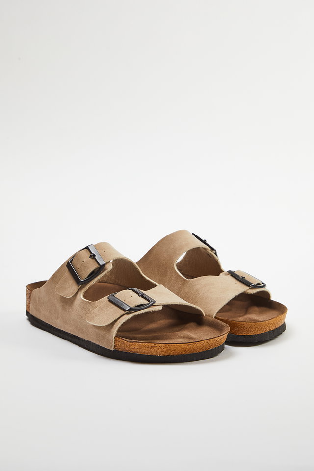 Beige - Multicolored Leopard Patterned Brown Double Buckle Women's Slippers Takss24Te00004