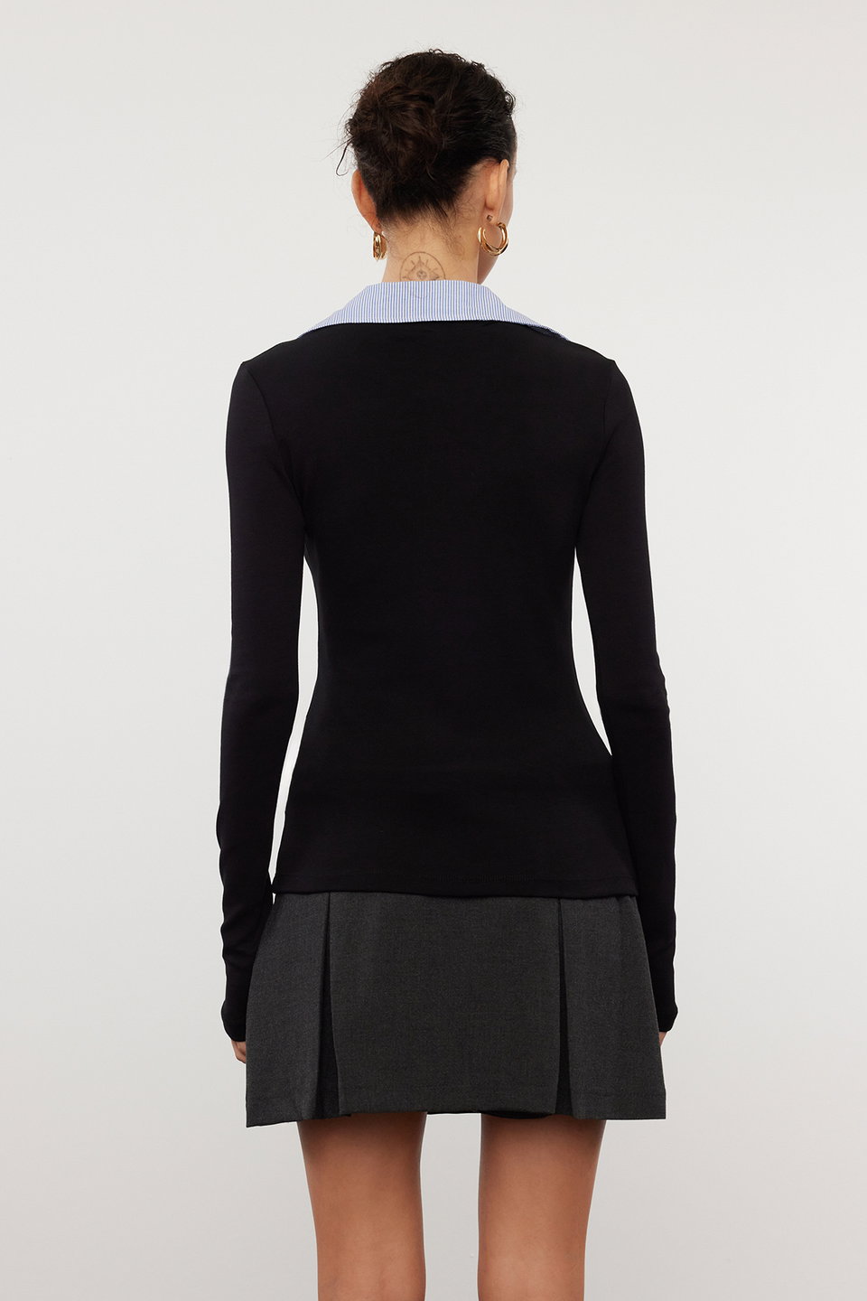 Woven Detailed Shirt Collar Regular/Normal Fit Knitted Blouse TWOAW25BZ00035
