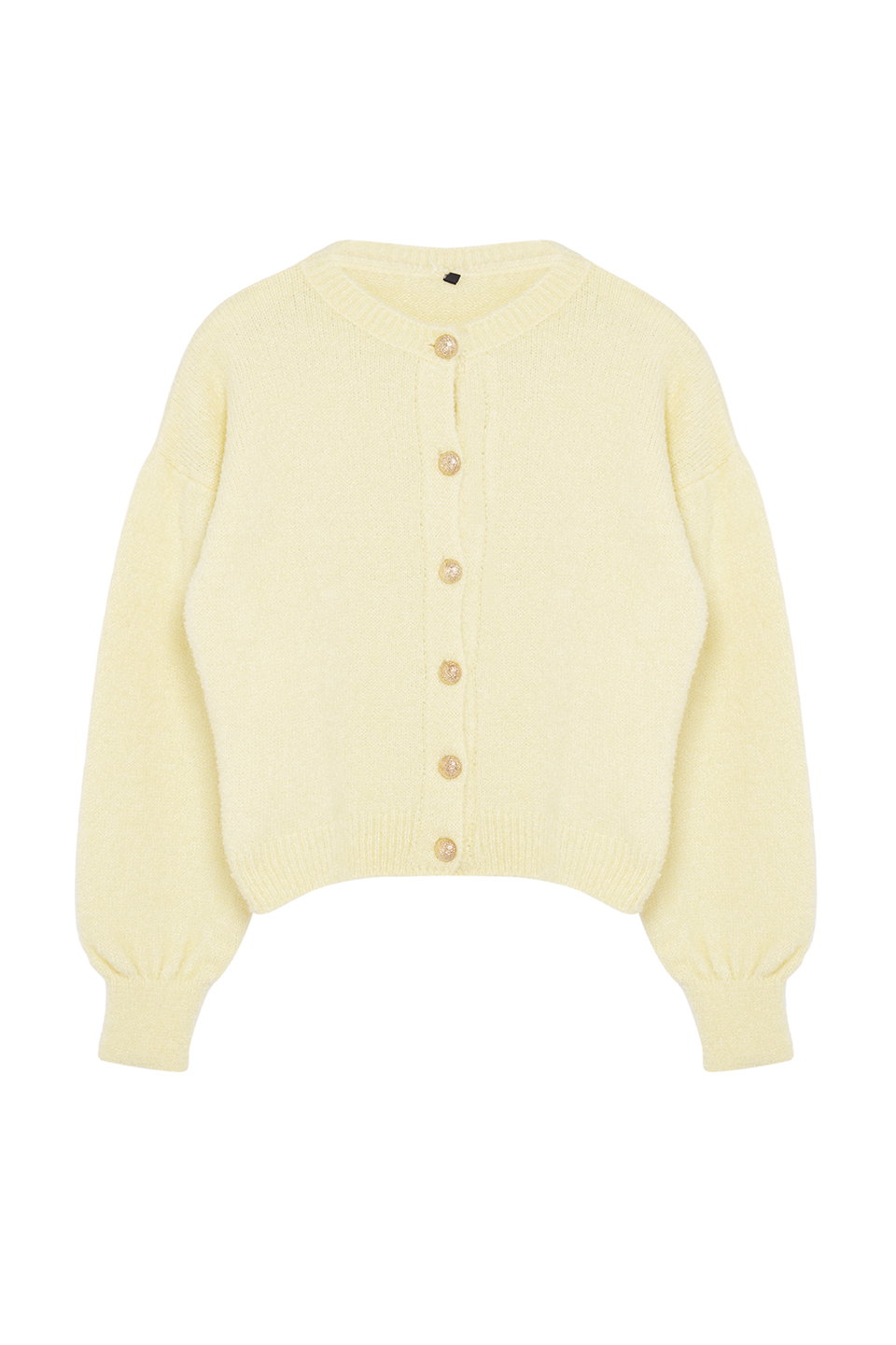 Button Detailed Balloon Sleeve Soft Textured Coat-Looking Knitwear Cardigan Twoaw25Hi00147