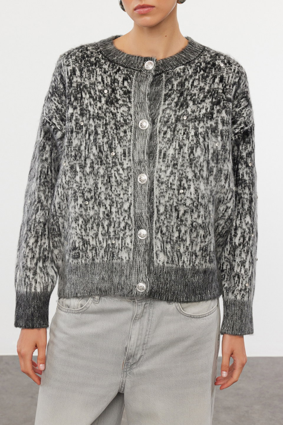 Button Detailed Soft Textured Patterned Jacket Look Knitted Cardigan TWOAW25HI00185