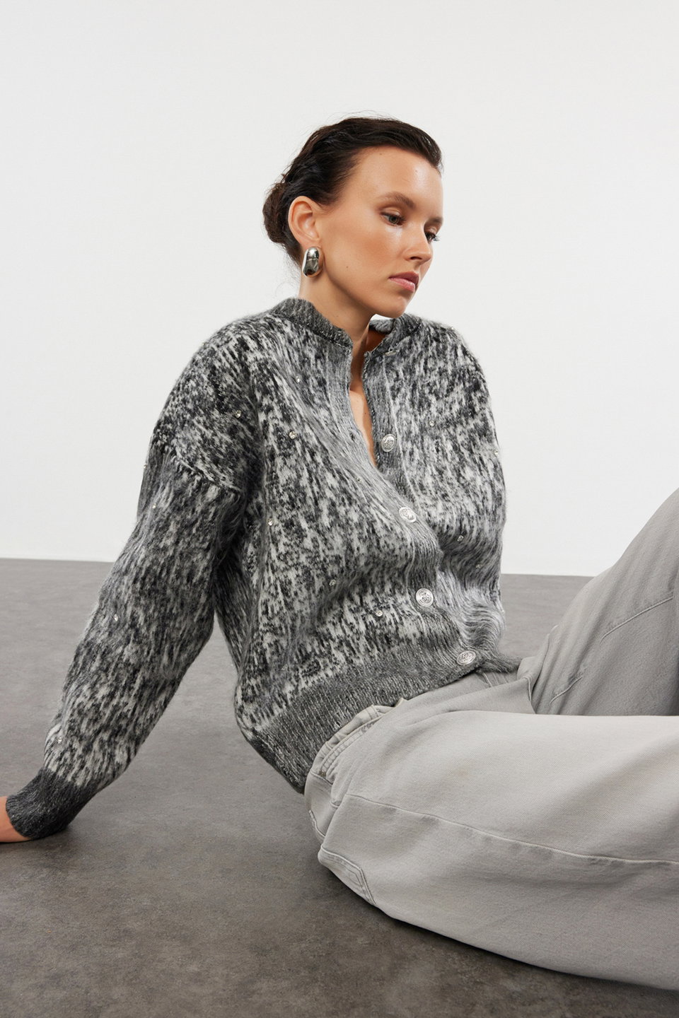 Button Detailed Soft Textured Patterned Jacket Look Knitted Cardigan TWOAW25HI00185