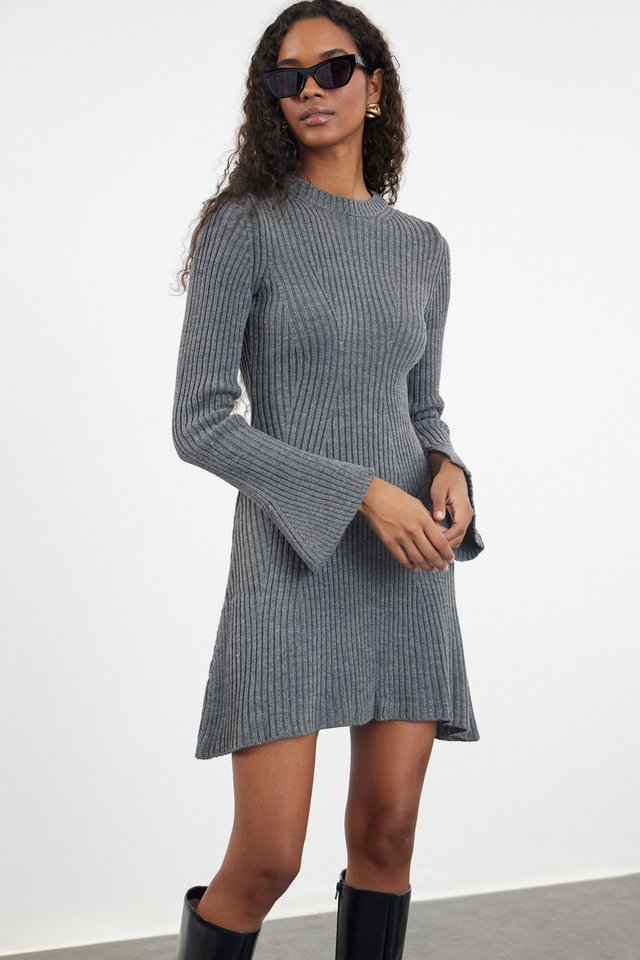 Anthracite - Indigo Mini Knitwear A-Line Form Dress TWOAW25EL00030