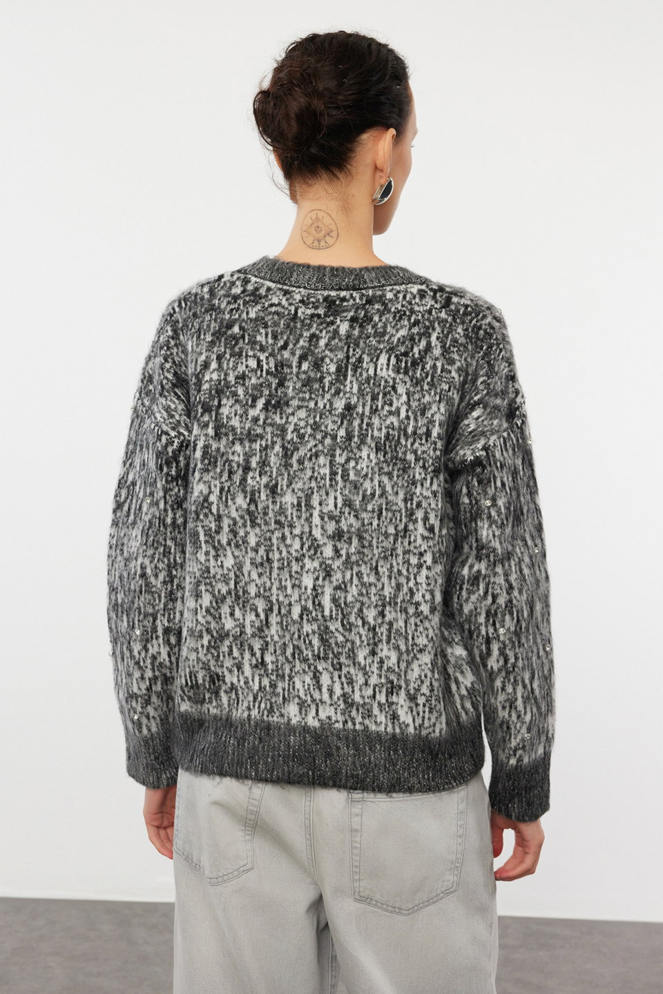 Button Detailed Soft Textured Patterned Jacket Look Knitted Cardigan TWOAW25HI00185