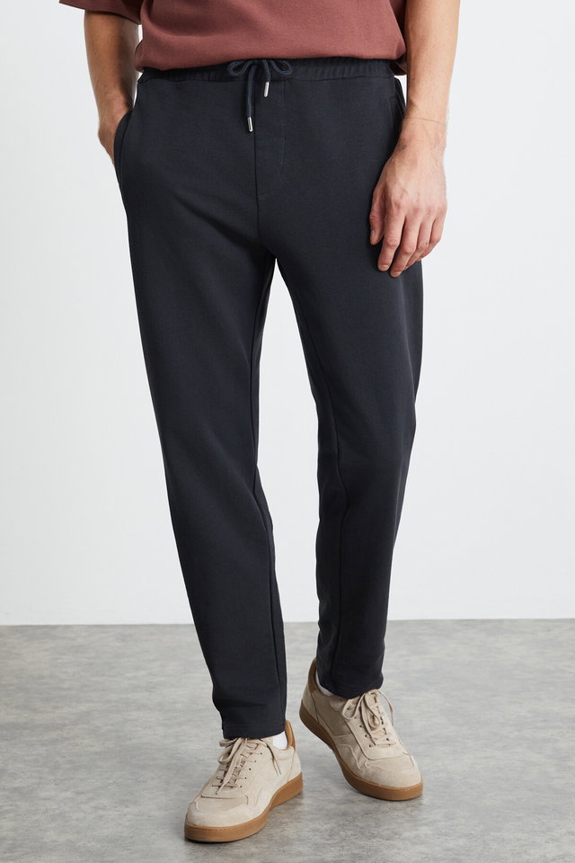 Anthracite - WENDER Men's 100% Organic Cotton 3 Thread Non-raised Elastic Waist Gray Sweatpants