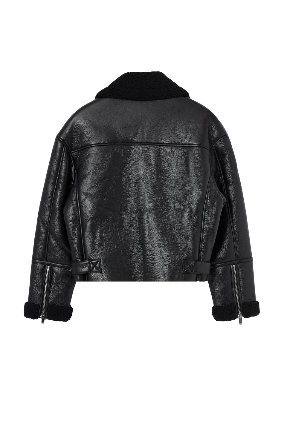 Regular Fit Plush Detailed Faux Leather Biker Jacket Coat TWOAW24MO00279