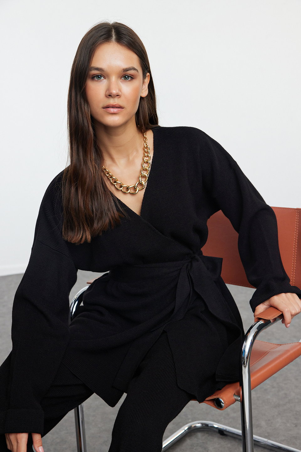 Midi Length Belted Knitwear Top-Bottom Set TWOAW25AU00027