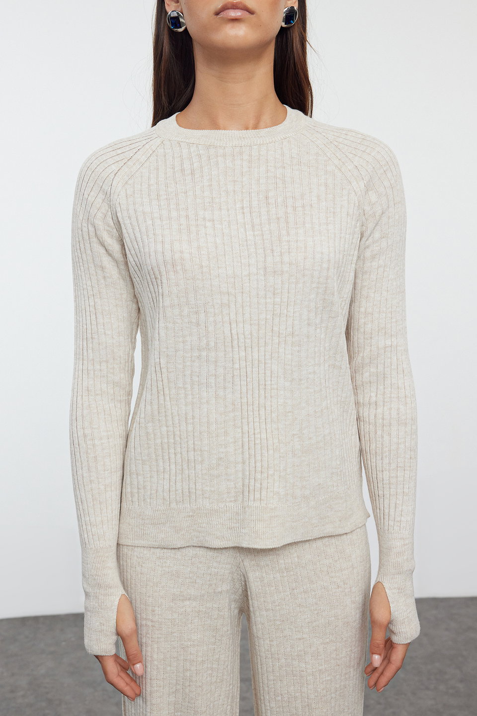 Basic Finger Detailed Knitwear Bottom-Top Set TWOAW24AU00032