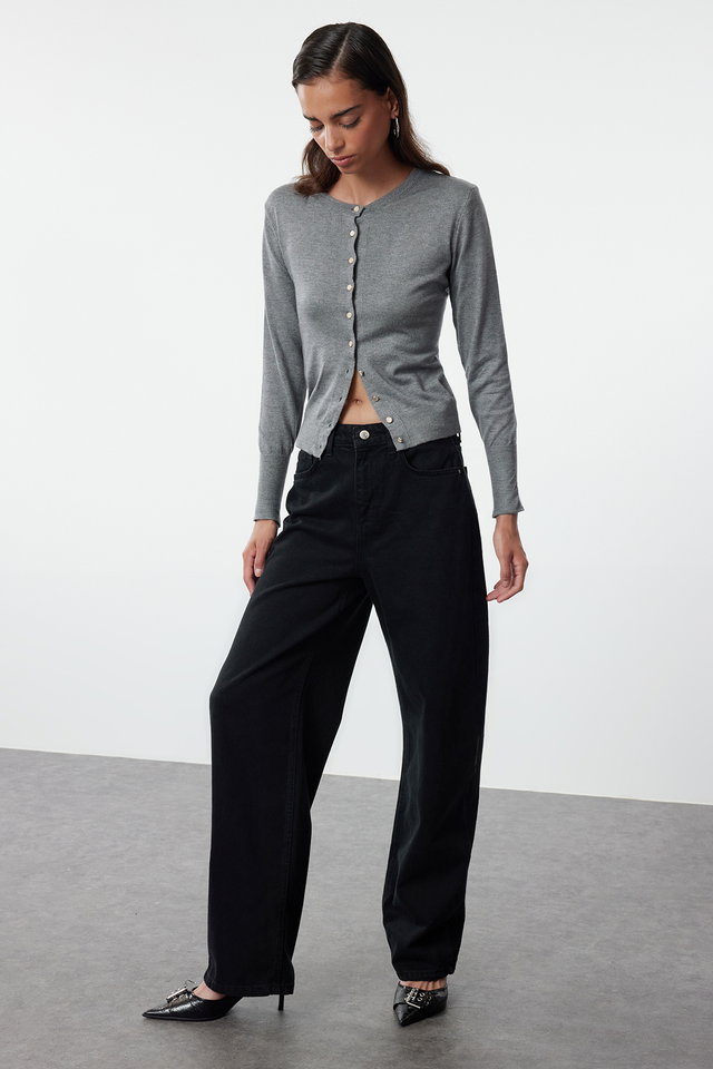 Black - Black High Waist Baggy Jeans TWOAW25JE00130