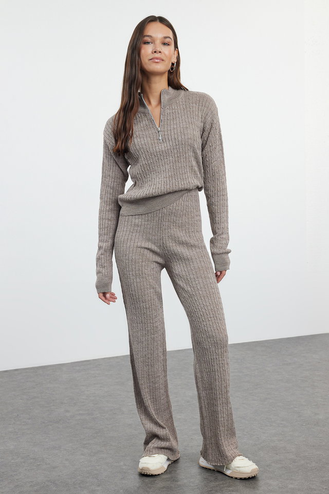 Mink - Mink Zippered Knitwear Bottom-Top Set TWOAW25AU00059