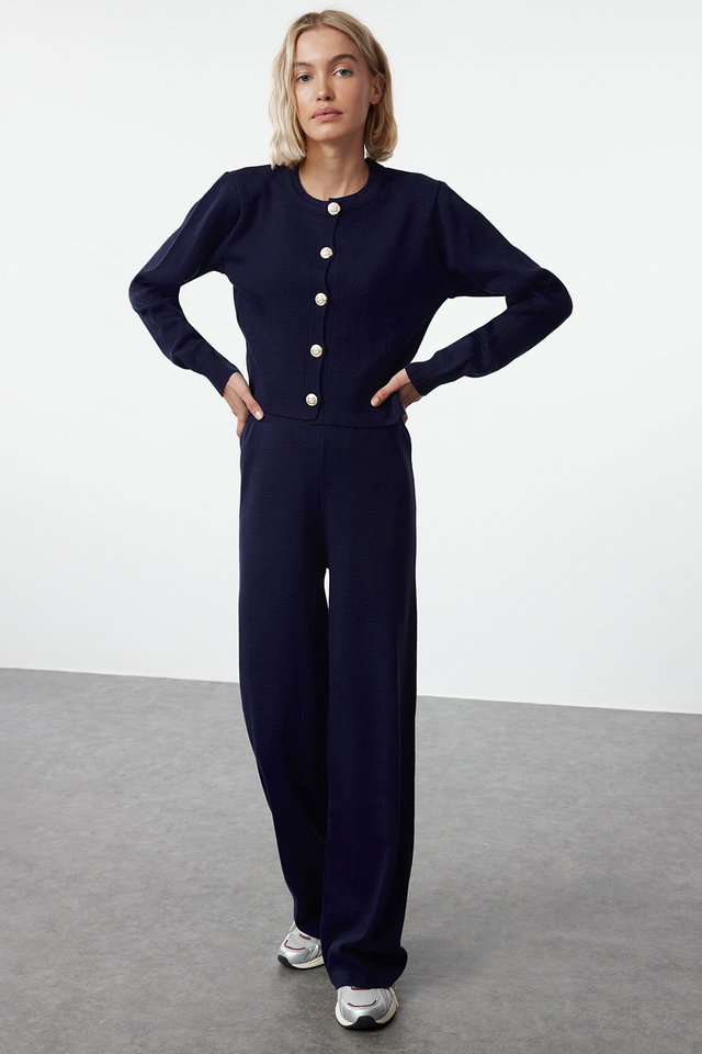 Navy blue - Pink Crop Knitwear Bottom-Top Set TWOAW25AU00026