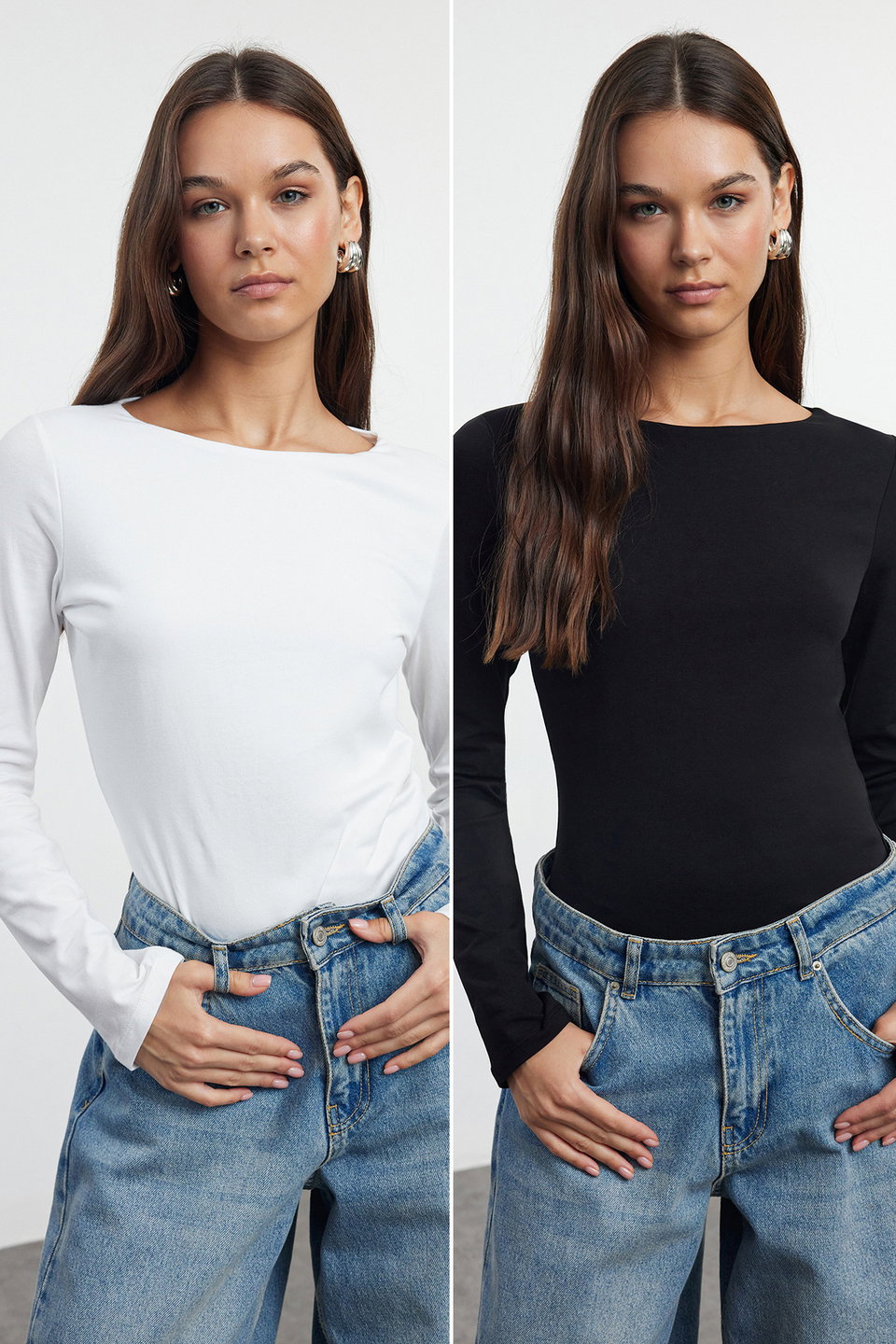 Double Pack Boat Neck Fitted Knitted Blouse TWOAW25BZ00062