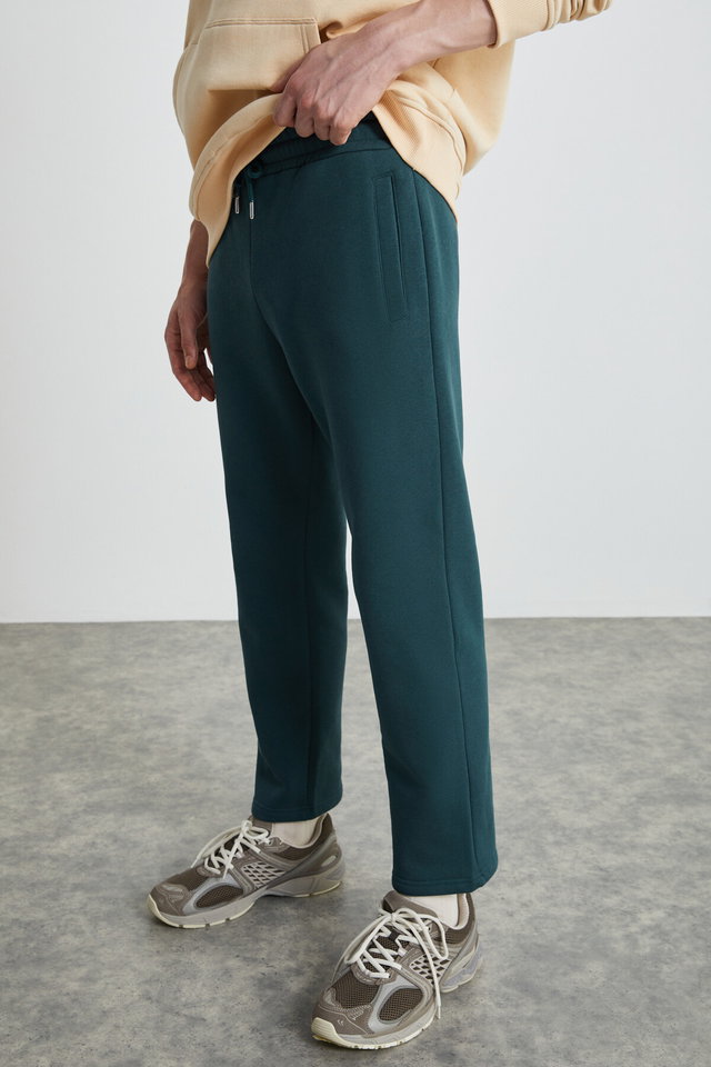 Dark green - WENDER Men's 100% Organic Cotton 3 Thread Non-raised Elastic Waist Gray Sweatpants