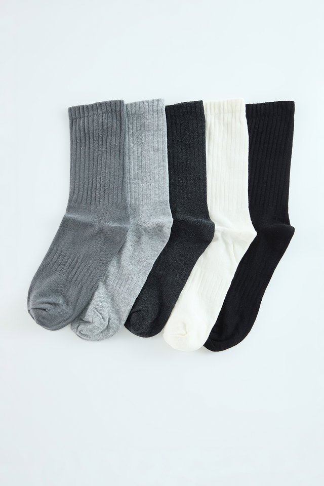 Grey - Grey Unisex 5 Pack Cotton Textured College/Medium Socks TMNAW25CO00011