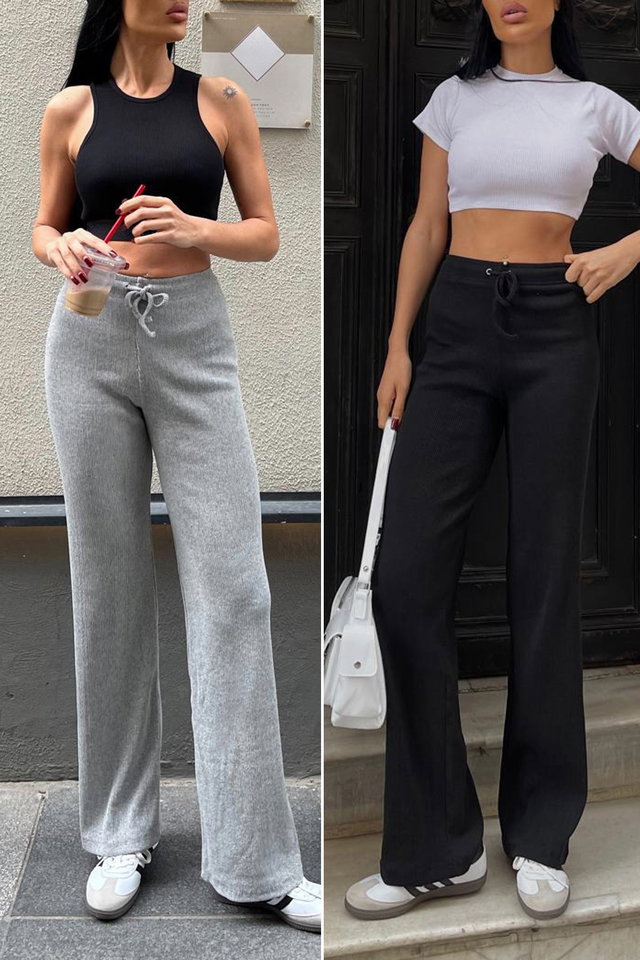 Black-Grey - Black-grey flare/spanish leg high waist knitted tracksuit bottom tedaw25ea00010