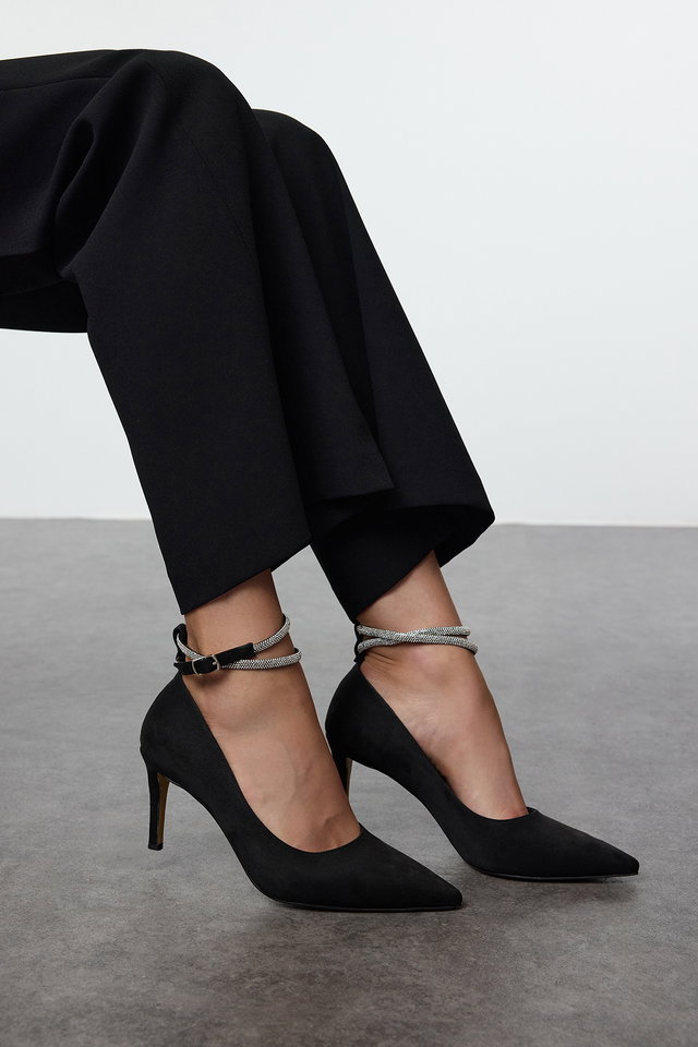 Black - Black Ankle Stone Band Women's Classic Thin Heel Evening Shoes
TAKAW25TO00026