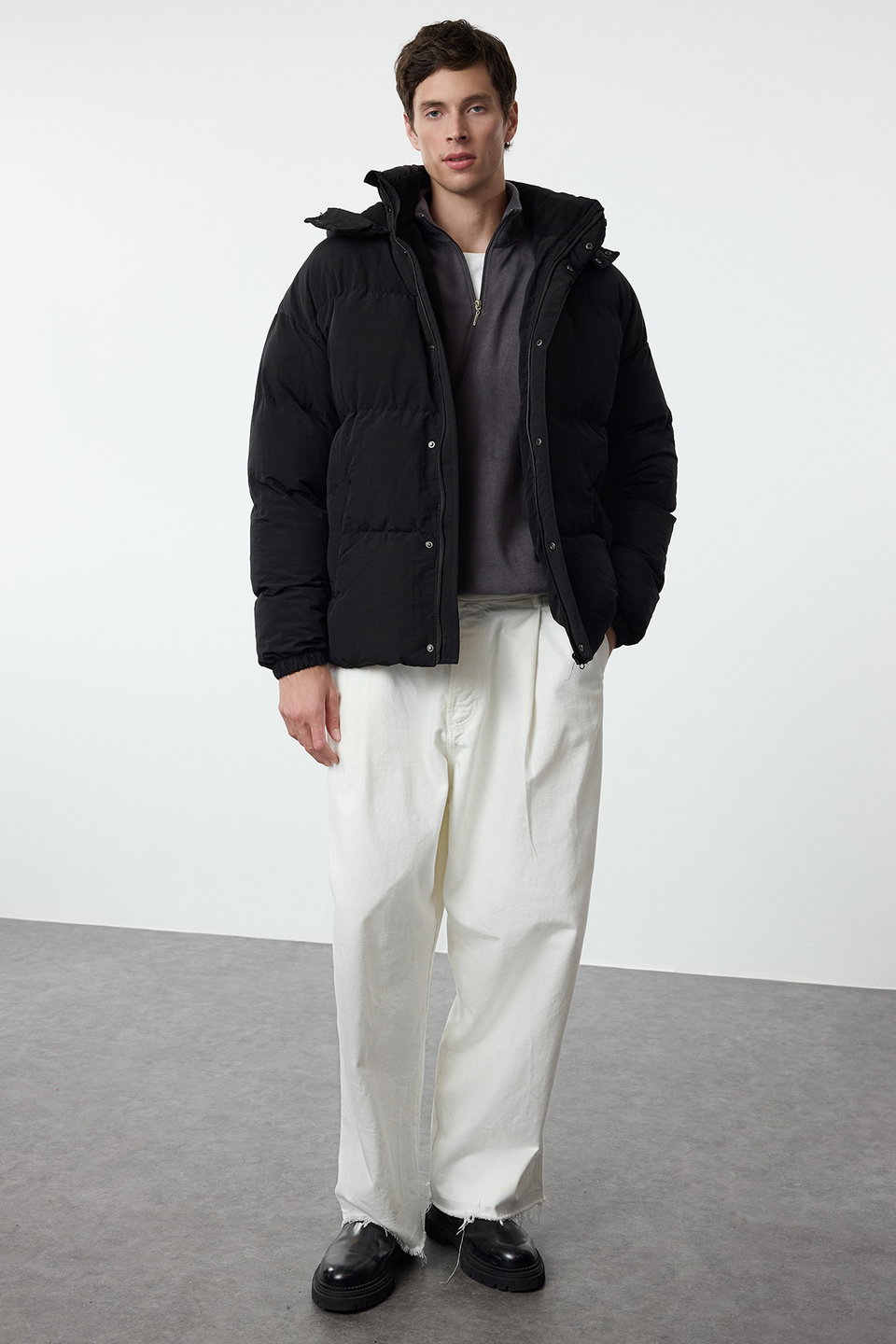 Men's Oversize Fit Hooded Taslan Winter Puffer Coat TMNAW25MO00005