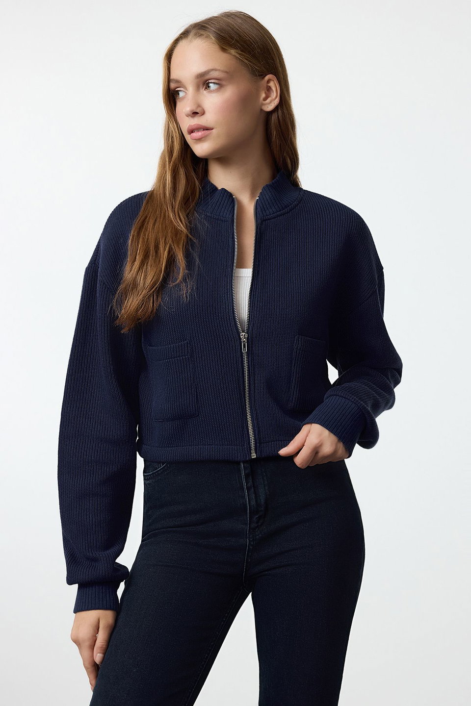 Zipper Collar Pocket Detailed Regular/Normal Fit Crop/Short Jacket TWOAW25CE00011