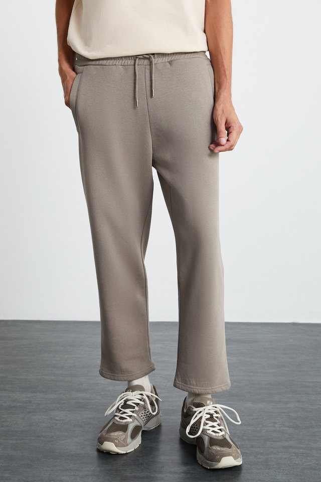 Mink - WENDER Men's 100% Organic Cotton 3 Thread Non-raised Elastic Waist Gray Sweatpants