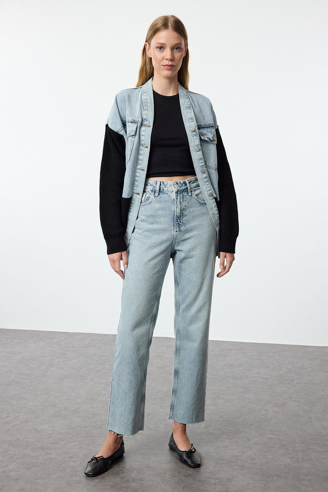 Light blue - Light Blue Cut-Out High Waist Straight Jeans TWOAW25JE00307