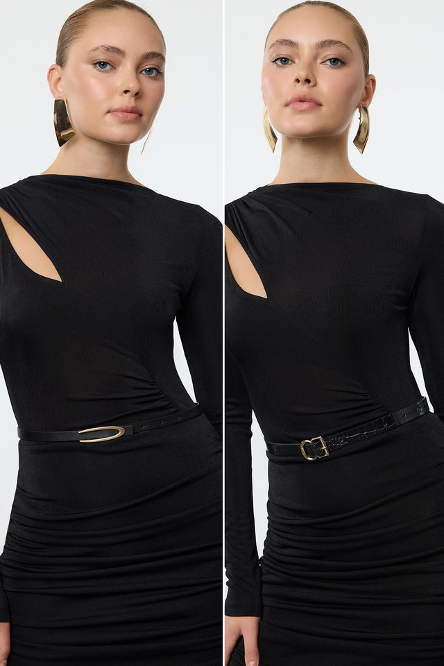 Black - Black- Black Buckle 2-Pack Leather Look TWOAW25KE00003