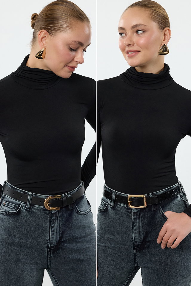 Black - Black-Black Buckle 2-Pack Leather Look TWOAW25KE00002
