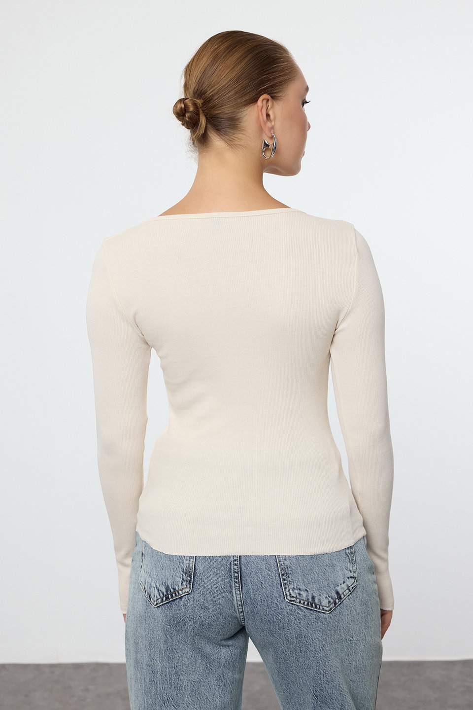 2-Pack V-Neck Fitted Cotton Stretchy Knitted Blouse TWOAW24BZ00068