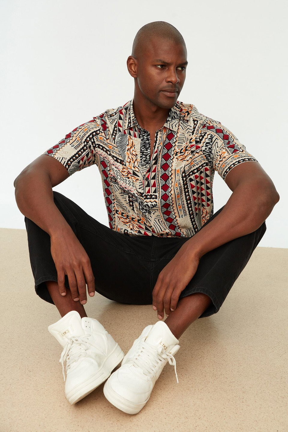 Multi Colored Regular Fit Crochet Collar 100% Viscose Short Sleeve Summer Ethnic Shirt TMNSS22GO0289